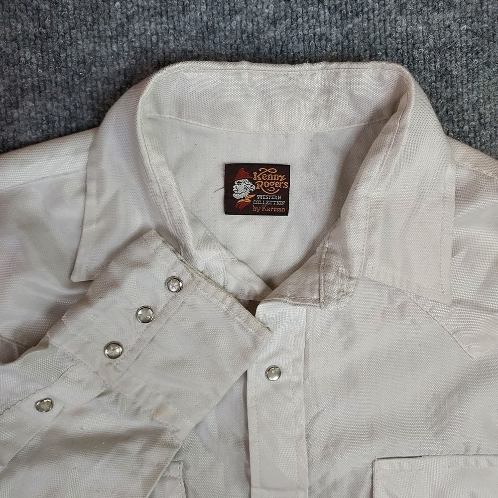Vintage 70s Karman Kenny Rogers White Long Sleeve Shirt Pearl Snap XL Western